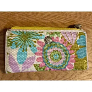 Spartina 449 Wallet Linen Leather Vintage Pink Floral Daufuskie Island Used